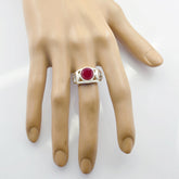 Meera Red Solitaire Ring with Sterling Silver Band